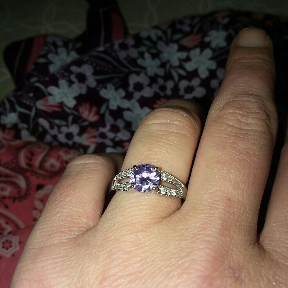 Amethyst,CZ ring set in Sterling Silver Size 7
